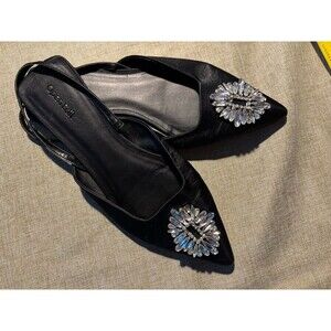 Open Edit Nordstrom Satin Pointed Flats Sling Back with Diamonds Size 9 Black